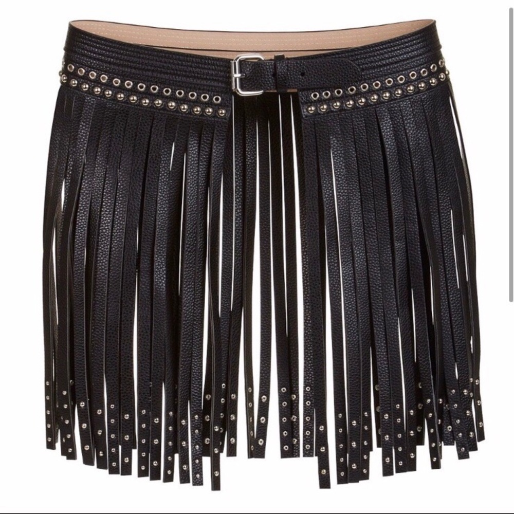 BCBG STUDDED LEATHER FRINGE BELT